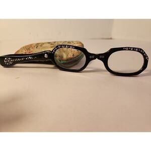 ANTIQUE CELLULOID FOLDING MAGNIFYING GLASSES Black With RHINESTONES